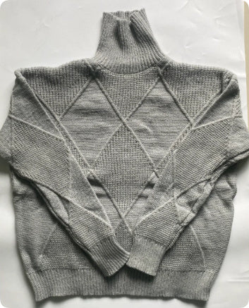 Women's Turtleneck Three-dimensional Rhombus Sweater